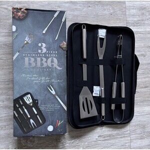 BBQ Grill Tool Set Includes Spatula Tongs & Fork 3Piece Stainless Steel NEW